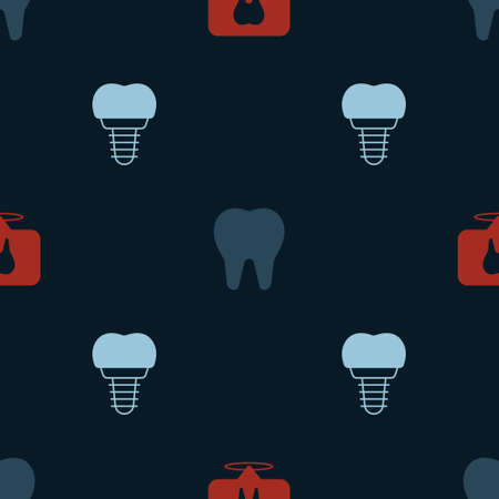 Set Dental clinic location, Tooth and implant on seamless pattern. Vectorのイラスト素材
