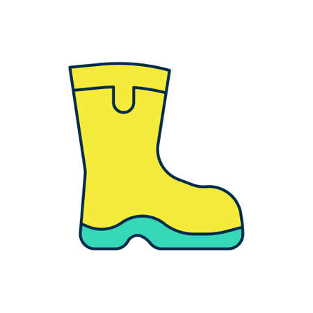 Filled outline Fishing boots icon isolated on white background. Waterproof rubber boot. Gumboots for rainy weather, fishing, hunter, gardening. Vectorのイラスト素材