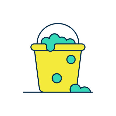 Filled outline Bucket with foam and bubbles icon isolated on white background. Cleaning service concept. Vectorのイラスト素材