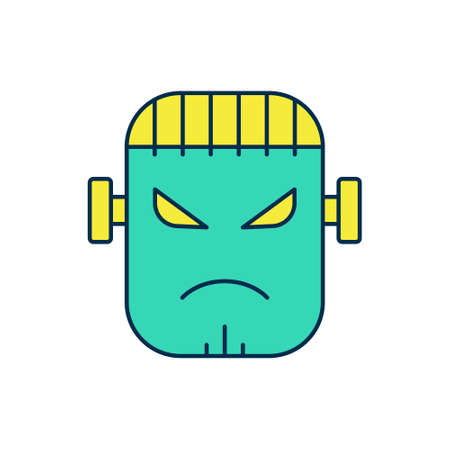 Filled outline Scary monster - Frankenstein face icon isolated on white background. Happy Halloween party. Vectorのイラスト素材