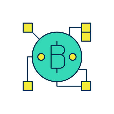 Filled outline Blockchain technology Bitcoin icon isolated on white background. Abstract geometric block chain network technology business. Vectorのイラスト素材