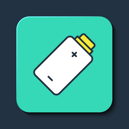 Filled outline Battery charge level indicator icon isolated on blue background. Turquoise square button. Vectorのイラスト素材