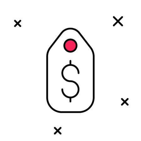 Filled outline Price tag with dollar icon isolated on white background. Badge for price. Sale with dollar symbol. Promo tag discount. Vectorのイラスト素材