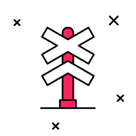 Filled outline Railroad crossing icon isolated on white background. Railway sign. Vectorのイラスト素材
