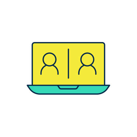 Filled outline Video chat conference icon isolated on white background. Online meeting work form home. Remote project management. Vectorのイラスト素材