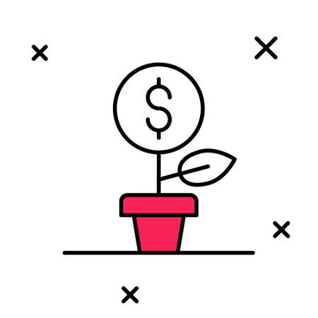 Filled outline Dollar plant icon isolated on white background. Business investment growth concept. Money savings and investment. Vectorのイラスト素材