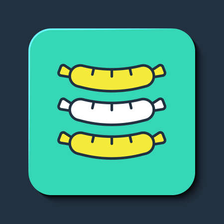Filled outline Sausage icon isolated on blue background. Grilled sausage and aroma sign. Turquoise square button. Vectorのイラスト素材