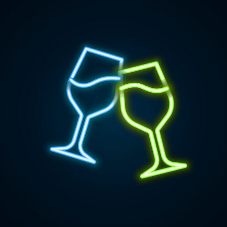 Glowing neon line Wine glass icon isolated on black background. Wineglass sign. Colorful outline concept. Vectorのイラスト素材