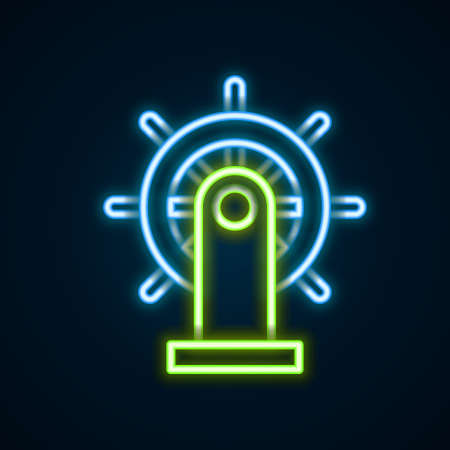 Glowing neon line Ship steering wheel icon isolated on black background. Colorful outline concept. Vectorのイラスト素材
