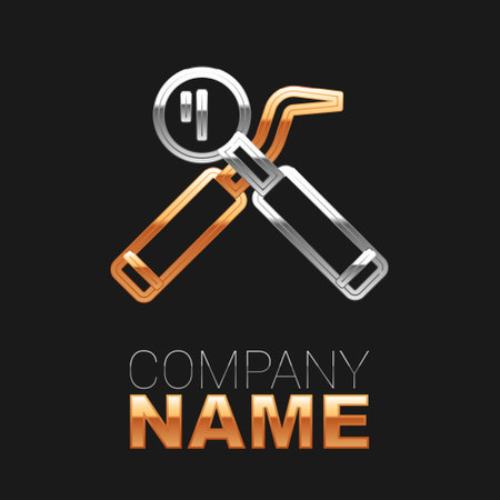 Line Dental inspection mirror and probe icon isolated on black background. Explorer scaler. Tool dental checkup. Colorful outline concept. Vectorのイラスト素材