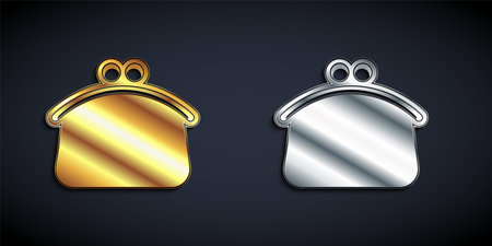 Gold and silver Wallet icon isolated on black background. Purse icon. Cash savings symbol. Long shadow style. Vectorのイラスト素材