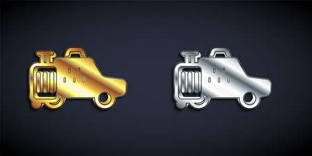 Gold and silver Taxi car icon isolated on black background. Long shadow style. Vectorのイラスト素材