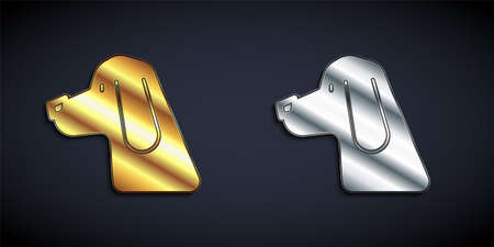 Gold and silver Hunting dog icon isolated on black background. Long shadow style. Vectorのイラスト素材