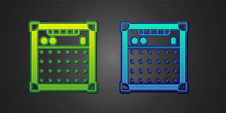 Green and blue Guitar amplifier icon isolated on black background. Musical instrument. Vectorのイラスト素材