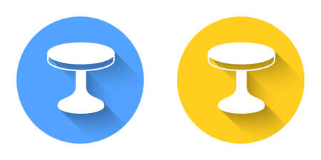 White Round table icon isolated with long shadow background. Circle button. Vector