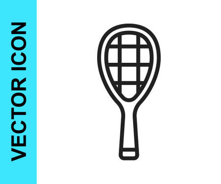 Black line Tennis racket icon isolated on white background. Sport equipment. Vectorのイラスト素材