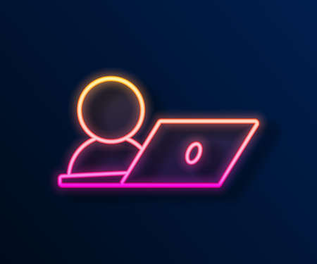 Glowing neon line Video chat conference icon isolated on black background. Online meeting work form home. Remote project management. Vectorのイラスト素材