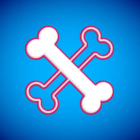 White Crossed bones icon isolated on blue background. Pets food symbol. Happy Halloween party. Vectorのイラスト素材