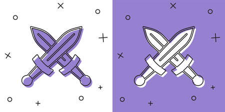 Set Crossed medieval sword icon isolated on white and purple background. Medieval weapon. Vectorのイラスト素材