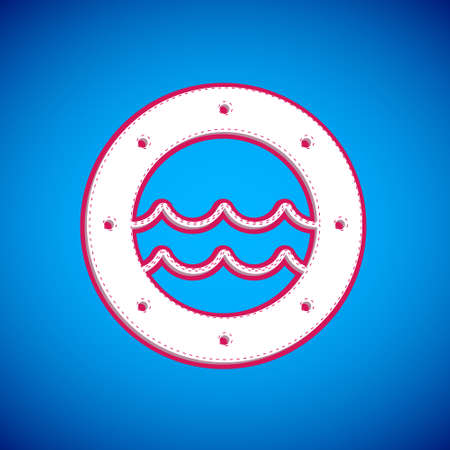 White Ship porthole with rivets and seascape outside icon isolated on blue background. Vectorのイラスト素材