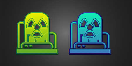 Green and blue Radioactive warning lamp icon isolated on black background. Vectorのイラスト素材