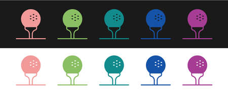 Set Golf ball on tee icon isolated on black and white background. Vectorのイラスト素材