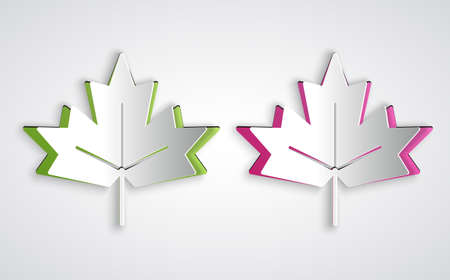 Paper cut Canadian maple leaf icon isolated on grey background. Canada symbol maple leaf. Paper art style. Vectorのイラスト素材