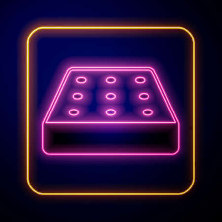 Glowing neon Mattress icon isolated on black background. Padded comfortable sleeping bed mattress. Vectorのイラスト素材