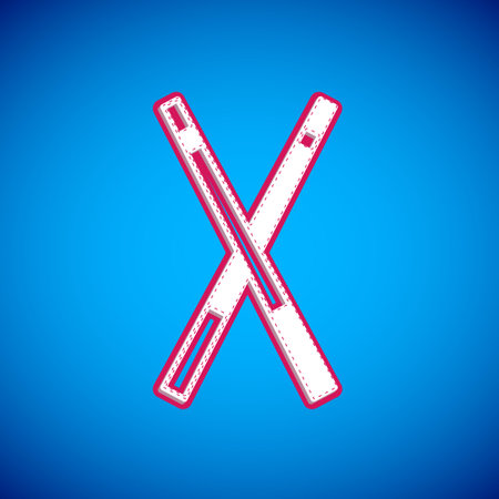 White Crossed billiard cues icon isolated on blue background. Vectorのイラスト素材