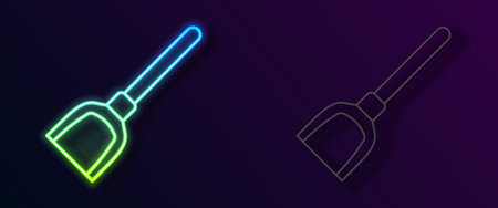 Glowing neon line Dustpan icon isolated on black background. Cleaning scoop services. Vectorのイラスト素材