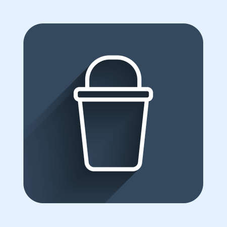 White line Bucket icon isolated with long shadow background. Cleaning service concept. Blue square button. Vectorのイラスト素材