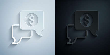 Paper cut Business negotiations icon isolated on grey and black background. Team work process. Business management teamwork meeting and brainstorming. Paper art style. Vectorのイラスト素材