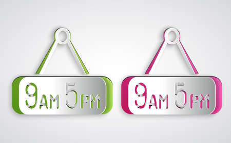 Paper cut From 9 to 5 job icon isolated on grey background. Concept meaning work time schedule daily routine classic traditional employment. Paper art style. Vectorのイラスト素材