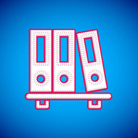 White Office folders with papers and documents icon isolated on blue background. Office binders. Archives folder sign. Vectorのイラスト素材