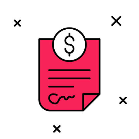 Filled outline Contract money icon isolated on white background. Banking document dollar file finance money page. Vectorのイラスト素材