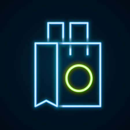 Glowing neon line Paper shopping bag icon isolated on black background. Package sign. Colorful outline concept. Vectorのイラスト素材
