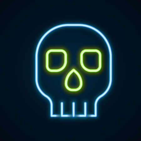 Glowing neon line Skull icon isolated on black background. Happy Halloween party. Colorful outline concept. Vectorのイラスト素材
