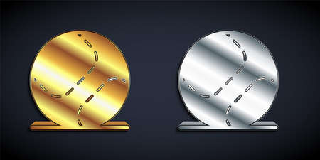 Gold and silver Baseball ball icon isolated on black background. Long shadow style. Vectorのイラスト素材