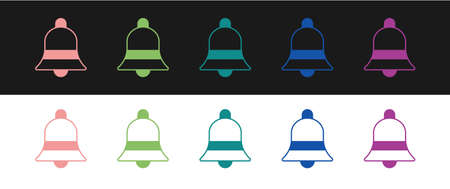 Set Ringing bell icon isolated on black and white background. Alarm symbol, service bell, handbell sign, notification symbol. Vectorのイラスト素材