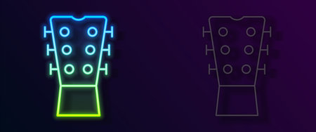 Glowing neon line Guitar neck icon isolated on black background. Acoustic guitar. String musical instrument. Vectorのイラスト素材