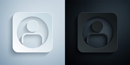 Paper cut Create account screen icon isolated on grey and black background. Paper art style. Vector