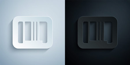 Paper cut Barcode icon isolated on grey and black background. Paper art style. Vectorのイラスト素材