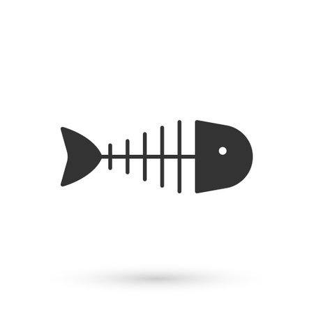 Grey Fish skeleton icon isolated on white background. Fish bone sign. Vectorのイラスト素材