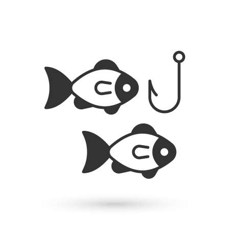 Grey Fishing hook under water with fish icon isolated on white background. Fishing tackle. Vectorのイラスト素材