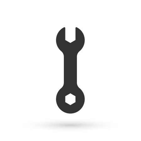 Grey Wrench spanner icon isolated on white background. Spanner repair tool. Service tool symbol. Vectorのイラスト素材