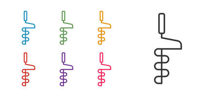 Set line Hand ice drill for winter fishing icon isolated on white background. Set icons colorful. Vectorのイラスト素材