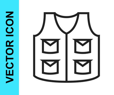 Black line Fishing jacket icon isolated on white background. Fishing vest. Vectorのイラスト素材