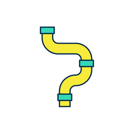 Filled outline Industry metallic pipe icon isolated on white background. Plumbing pipeline parts of different shapes. Vectorのイラスト素材