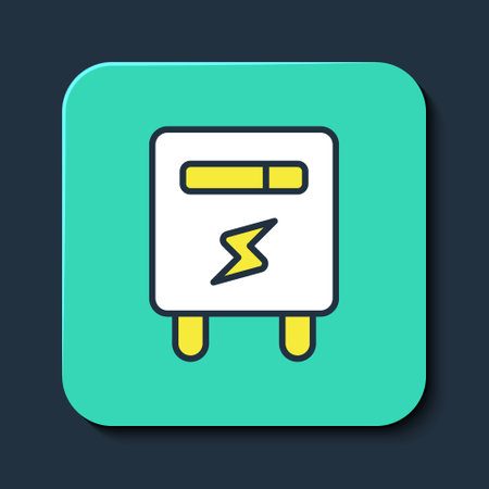 Filled outline Electric meter icon isolated on blue background. Turquoise square button. Vectorのイラスト素材