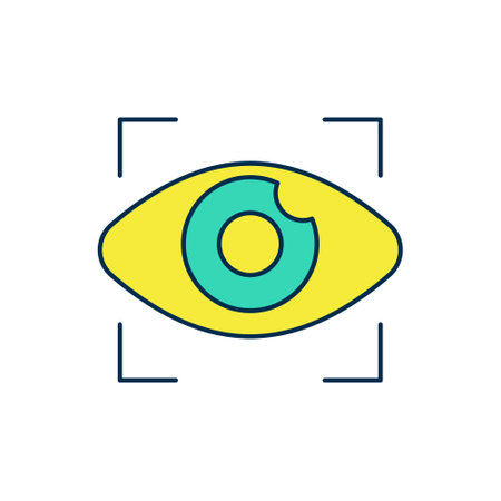 Filled outline Big brother electronic eye icon isolated on white background. Global surveillance technology, computer systems and networks security. Vectorのイラスト素材